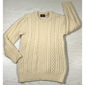 The Irish Store Merino Wool Sweater Men L Beige Cable Knit Crewneck Fishermans